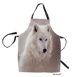 HGOD DESIGNS Wolf Kitchen Apron,Amaing White Wolf with Blue Eyes Kitchen Aprons For Women Men For Cooking Gardening Adjustable Home Bibs,Adult Size