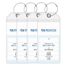 Princess Cruise Luggage Tag Holders [4 Pack] – Waterproof, Durable Plastic with Steel Loops – Fits All Princess Ships for Cruising in 2025, 2026 and 2027 – Cruise Essentials by Anchors Up