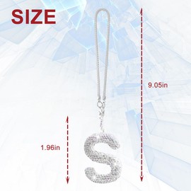 KHGUZ Bling Car Letter Charm, Crystal Rhinestone Rear View Mirror Hanging Ornament, Cute Lucky Diamond Automotive Interior Pendant Decoration Accessories, Universal for Vehicles(S)