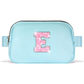 Uygafly Small Waist Fanny Pack Belt Bag for Girls Women Crossbody with Initial, Blue, 7.8" L x 5" W x 1.37" H, E