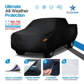 EzyShade 10-Layer Truck Cover Waterproof All Weather. See Vehicle Size-Chart for Accurate Fit. Outdoor Pickup Truck Covers - Ranger Frontier Tacoma. Sun Snow Rain. Black, Size T1 (See SizeChart)