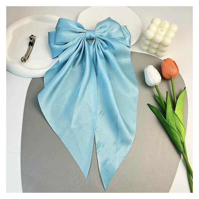 Fermaglio per capelli con fiocco in raso setoso blu chiaro