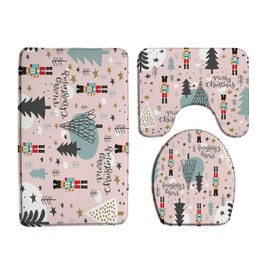 3 Piece Merry Christmas Bath Mat Sets The Nutcracker Colorful Xmas Tree Stars Cute Funny Winter Holiday 17.8x29.5 Inches Bathroom Doormat Rugs,Toilet Seat Cover,U-Shaped Floor Mat