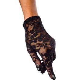 Seeksmile Women Short Bridal Wedding Lace Gloves (Black)