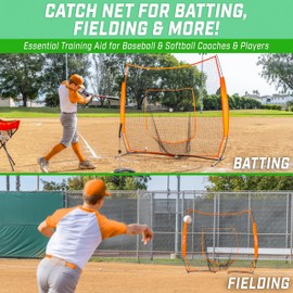 GoSports Team Tone 7 ft x 7 ft Baseball & Softball Practice Hitting & Pitching Net in Team Colors - Orange
