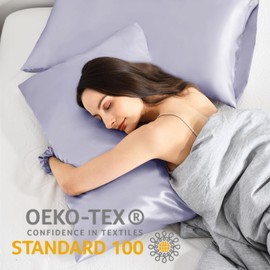 Vielit Set of 2 Satin Pillowcases, 40 x 80 cm, Purple, Soft as Silk Pillowcases, Better Care Than Silk Pillowcases, for Hair and Skin, with 2 Hair Scrunchies