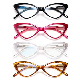 EYEURL 4-Pack Reading Glasses for Women, Fashion Cat Eye Blue Light Blocking Readers with Spring Hinges, Anti-Glare/UV Rays