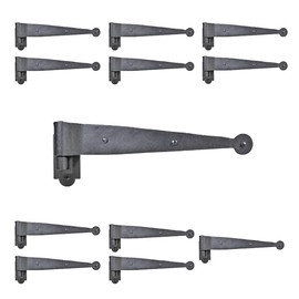 Renovators Supply Manufacturing Black Wrought Iron Offset Lift Off Pintle Strap Hinge 11.8 in Pintle Strap Gate and Door Hinges with Hardware, Pack of 12