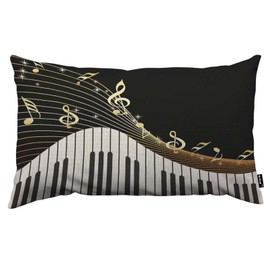 TKS MITLAN Piano and Music Note Throw Pillow Case Cushion Cover Instrument Melodic Letter Twinkle Black Linen Couch Bed Sofa Car Waist Cushion Cover 12 x 20 inch