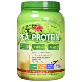 Olympian Labs Plant Based Pea Protein Powder, Vanilla - 25g of Protein, Vegan, Low Net Carbs, Gluten Free, Lactose Free, No Sugar Added, Soy Free, Kosher, Non-GMO, 2 Pound Pea Protein