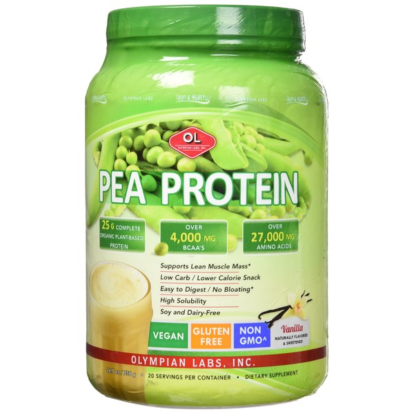 Olympian Labs Plant Based Pea Protein Powder, Vanilla - 25g of Protein, Vegan, Low Net Carbs, Gluten Free, Lactose Free, No Sugar Added, Soy Free, Kosher, Non-GMO, 2 Pound Pea Protein