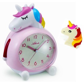 Atlanta Children's Alarm Clock without Ticking with Music + Eraser Unicorn – 2163/17 Wheel (Pink)