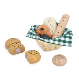 Janod J06645 Wooden Bakery Basket Viennoiseries Basket 6 Realistic Dinette Accessories Ideal Addition to Children's Kitchen Promotes Imagination from 3 Years J06645