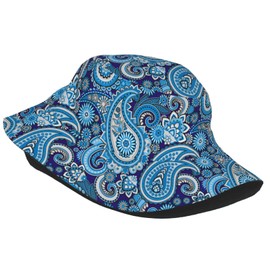 Blue Paisley Bucket Hat Summer Packable Fisherman Cap Travel Beach Sun Hat