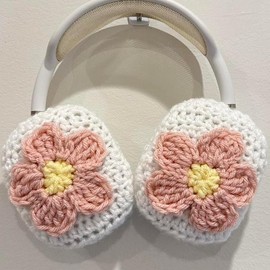 Crochet Flower AirPod Max Covers - Color: White and Pink