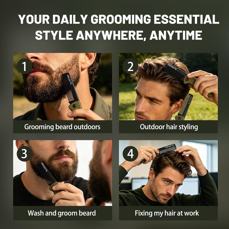 Folding Pocket Beard Comb for Men, G10 Handle, Folding &