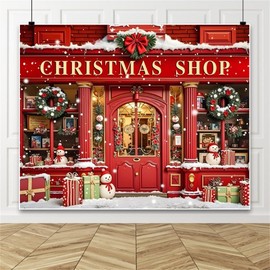 Red Christmas Backdrop 10x8ft for Photography Santa's Toy Shop in Snow Christmas Party Backdrop Winter Snowman Snowflake Xmas Family Holiday Party Decor Banner