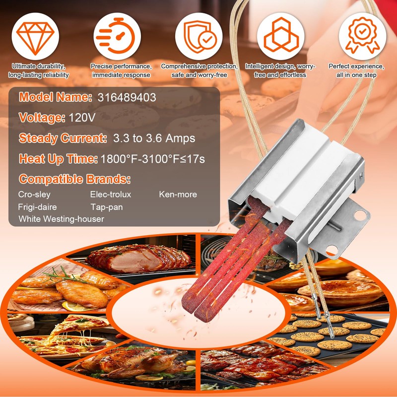 【UPGRADED】316489403 5304508786 Gas Oven Igniter -Model 501RB Igniter Replacement for