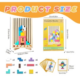 Wooden Puzzle Tetris, Tetris Wooden Game, Stacking Game Tetris, Colourful Geometric Blocks with 10 Cards, Montessori Games 3-6 Years, Game Gift for Boys and Girls
