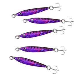 Qty 5 Purple Fish WOW! 1oz Fishing Metal Mega Live Bait Jig Quality Holographic Finish mega Realistic Luna Lures with a Super Sharp 3X Treble Hook