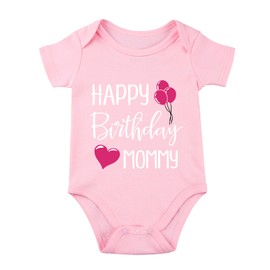 SproutJoy Happy Birthday Mommy Onesie Happy Birthday Mommy Baby Outfit Happy Birthday Mom Onesie Baby Bodysuit, Pink, 6 Months