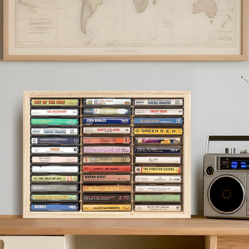 Waratah Designs Cassette Tape Storage Rack, 36-slot Wood Cassette Tape