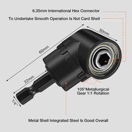 PIQIUQIU 3 Piece Right Angle Drill Adapter, 4-in-1 Impact Drill Extension, 360° Rotation, 1/4 3/8 1/2 Inch Impact Socket Adapter Set, 105 Degree Angle Screwdriver Drill