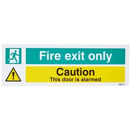 Caledonia Signs 12061G Fire Exit Only Caution This Door is Alarmed Sign, Rigid Plastic, G: 300 mm x 100 mm
