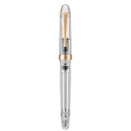 Asvine V126 Vacuum Filling Fountain Gold Plated Fine Point, Clear Demonstrator Pen, Large-Capacity with Gift Case