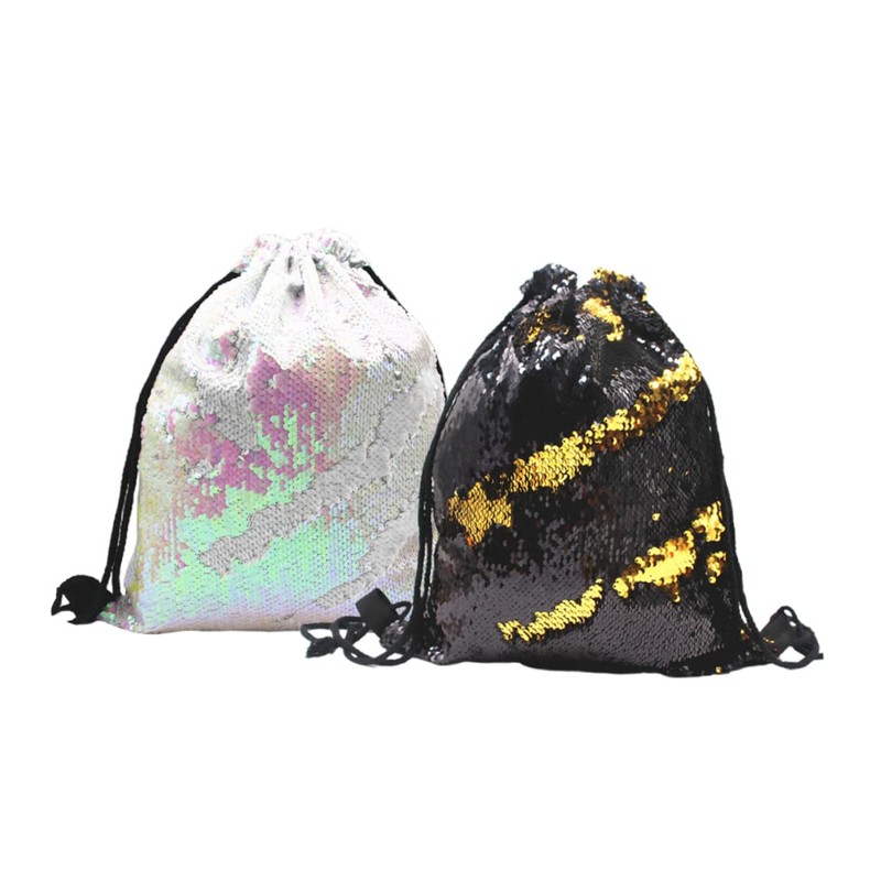 SHOWERORO Sequin Sackpack Drawstring Backpack Women Tote Bag Polyester Storage