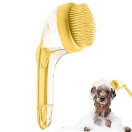 Pet Bath Brush,Dog Shampoo Brush Bubble Maker,New 2 in 1 Dog Bath Brush with Built-in Shampoo Dispenser,Bathing Dog Grooming Massage Brush for Showering Long and Short Haired Dogs and Cats(yellow)