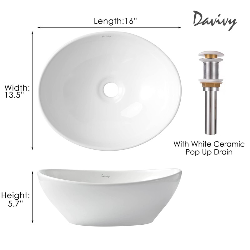 Davivy 16'' X 13.5'' Oval Vessel Sink with Pop Up