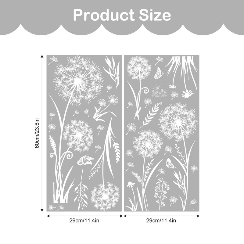 Tanlaby White Dandelion Window Clings Flowers Butterflies Static Window Stickers