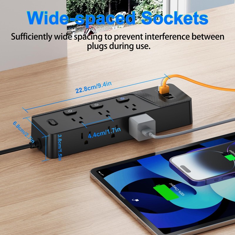 HITRENDS Power Strip with 6 AC Outlets and 4 USB