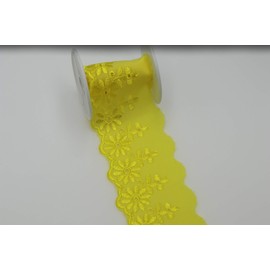 Feathers Creation 2 Yards Daisy Cotton Flat Border Anglais Lace Trim 2 Inch Broad Edging,Fabric Border Finishing,Wedding Dress,Casual Dress Edging Sew On (Yellow)