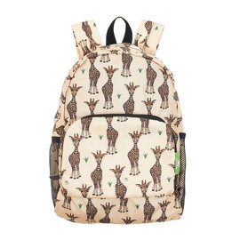 ECO CHIC Lightweight Foldable Water Resistant Mini Backpack Folds Into Pouch for Storage (Giraffes Beige)
