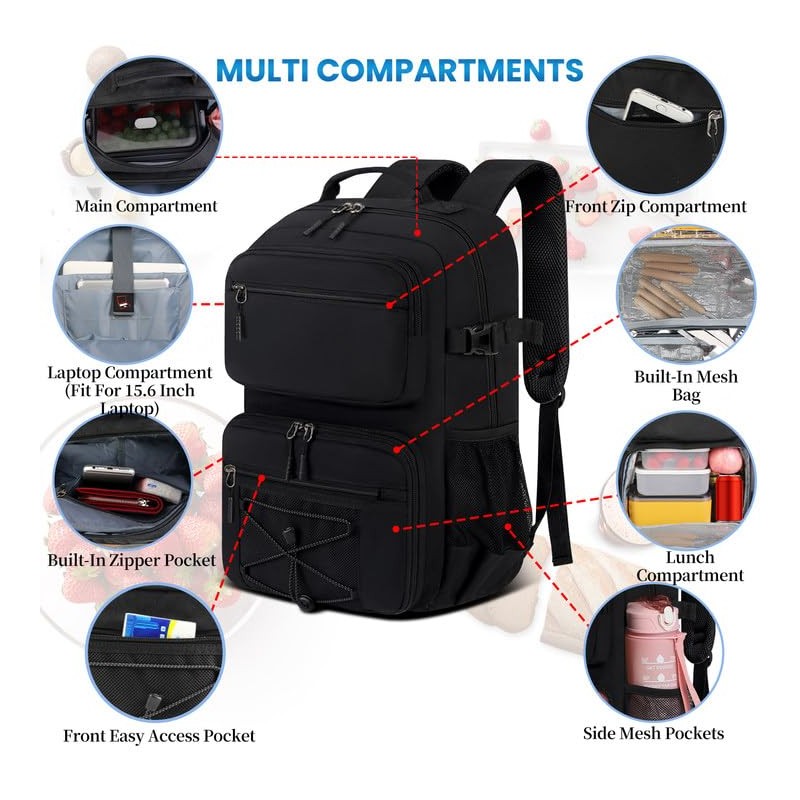 Lunch Backpack 15.6 Inch Laptop Travel Backpack with Insulated Bag