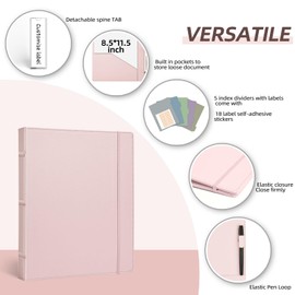 Ospelelf Vintage Hardcover 3 Ring 1 inch Leather Binder, Professional Binder Organizer Suitable for Letter Size, Binder Dividers with Tabs, Faux Pink Leather
