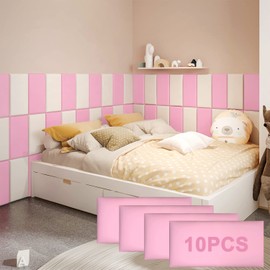 YLL YLL Peel and Stick Headboard Pink Upholstered Wall Panels Pack of 10 Panels 3D Anti-Collision Wall Padding Wall Mounted headboard Soundproof Wall Panels