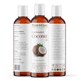 Plant Guru Fractionated Coconut Oil 4 fl. oz 100% Pure MCT Natural Carrier - Skin, Face, Body, Massage and Hair Growth Moisturizer, Great for Diluting Aromatherapy Essential Oils