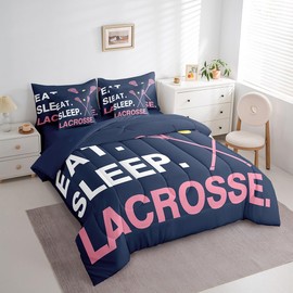 Feelyou Lacrosse Bedding Set for Girls Boys Kids Eat Sleep Lacrosse Bedding Twin Comforter Set Sports Room DecorComforter Set 7 Piece Twin Size Lacrosse Lover Bed Set Quilt Boys