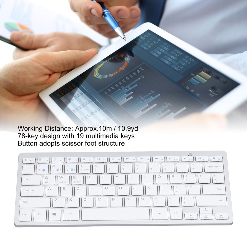 Bluetooth Keyboard Tablet PC Ultra Slim Portable 78 Keys White