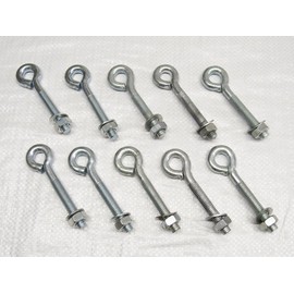 x10 M10 X 100MM Zinc Plated Folded Straining Eyebolts Nut & Washer - Wire Support Fencing Straining
