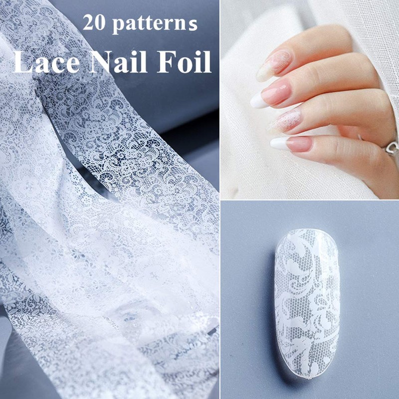 20pcs White Lace Starry Sky Nail Foil Decal Sheet Aluminum