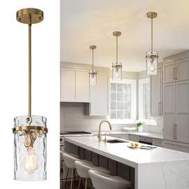 JIMKIGTO Gold Pendant Lights Kitchen Island, Vintage Kitchen Island Lighting Gold Pendant Light Fixtures Dining Room Light with Hammered Clear Glass Shade Pendant Lighting for Dining Room 1 Pack