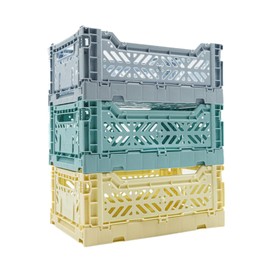 AYKASA Collapsible Storage Bins, Plastic Crate for Storage, Collapsible Crate, Utility Stackable Box (Arctic Blue - Pale Blue - Cream, 3 Pack - Small 4L)