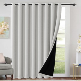 H.VERSAILTEX 100% Blackout Patio Curtains Thermal Insulated Curtains for Sliding Door Extra Wide Window Panels Full Light Blocking Grommet Grapes with Black Liner, W100 x L96 inch - Greyish White