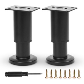 Furniture Adjustable Legs, Metal Bed Support Leg Central Slat Frame Couch Replacement Support Leg Part Heavy Duty Furniture Foot with Screwdriver for Cabinet/Dresser/Table/Sofa 8-12cm (Black 2 Pcs)