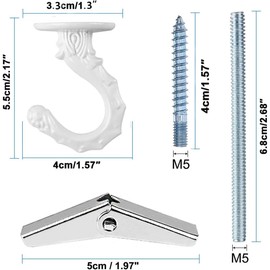 GDQLCNXB 6 Sets 55mm 2-1/6" Ceiling Metal Ceiling Hooks, Heavy Duty Swag Ceiling Hooks with Hardware for Hanging Plants/Chandeliers/Wind Chimes/Ornament (White)