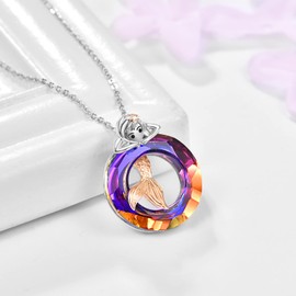 praymos Mermaid Crystal Pendant Necklace 925 Sterling Silver Ocean Themed Jewellery Birthday Gifts for Her Women Friends